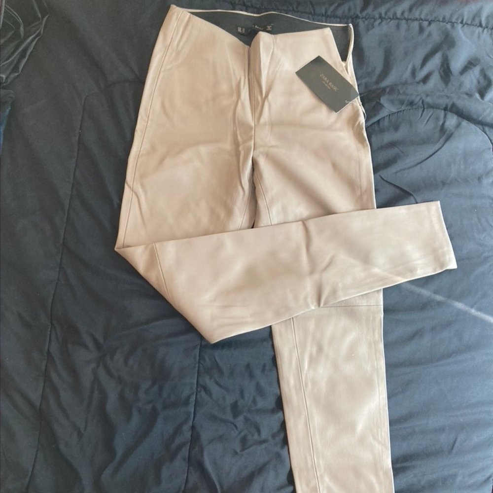 ZARA Faux Leather Taupe Leggings - Size XS